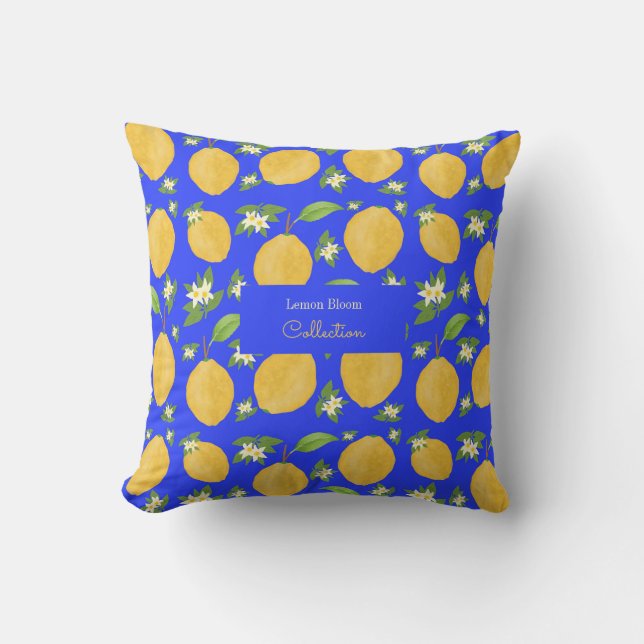 Lemon Bloom Collection patterned blue Cushion (Front)