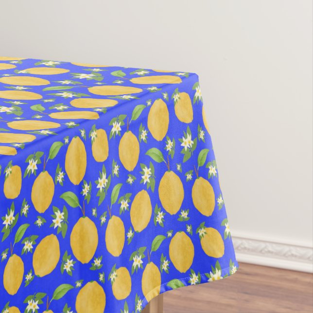 Lemon Bloom Collection patterned blue Tablecloth (In Situ)