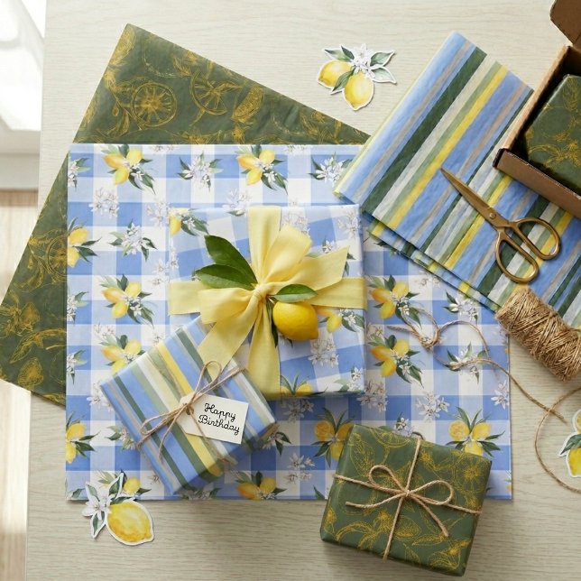 Lemon Blossom and Coordinating Stripes Wrapping Paper Sheet (Creator Uploaded)