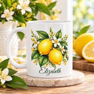 Lemon Blossom Botanical Floral Personalised  Coffee Mug