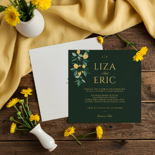 Lemon Blossom Floral Tree Elegant Green Wedding Invitation