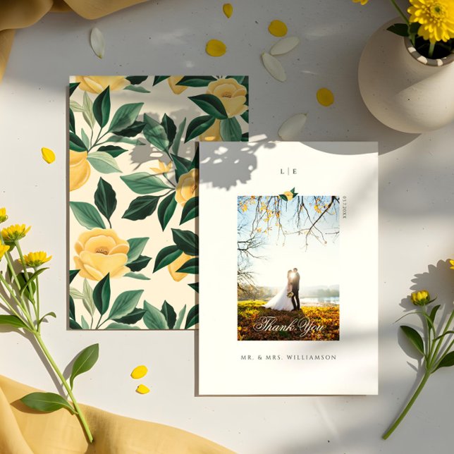 Lemon Blossom Floral Tree Elegant Wedding Photo Thank You Card (Lemon Blossom Floral Tree Elegant Wedding Photo Thank You Card)