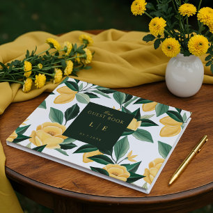 Lemon Blossom Floral Tree Elegant White Wedding Guest Book