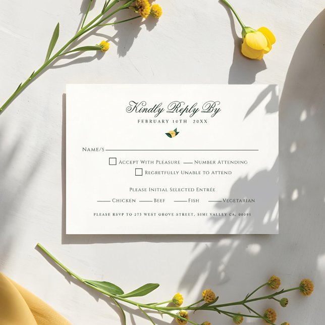 Lemon Blossom Floral Tree Elegant White Wedding RSVP Card (Lemon Blossom Floral Tree Elegant White Wedding RSVP Card)