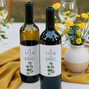 Lemon Blossom Floral Tree Elegant White Wedding Wine Label