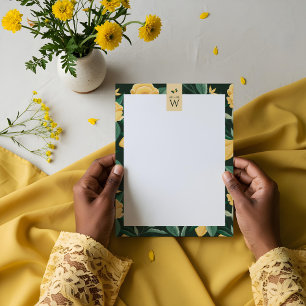 Lemon Blossom Floral Tree Elegant Yellow Wedding Custom Letterhead