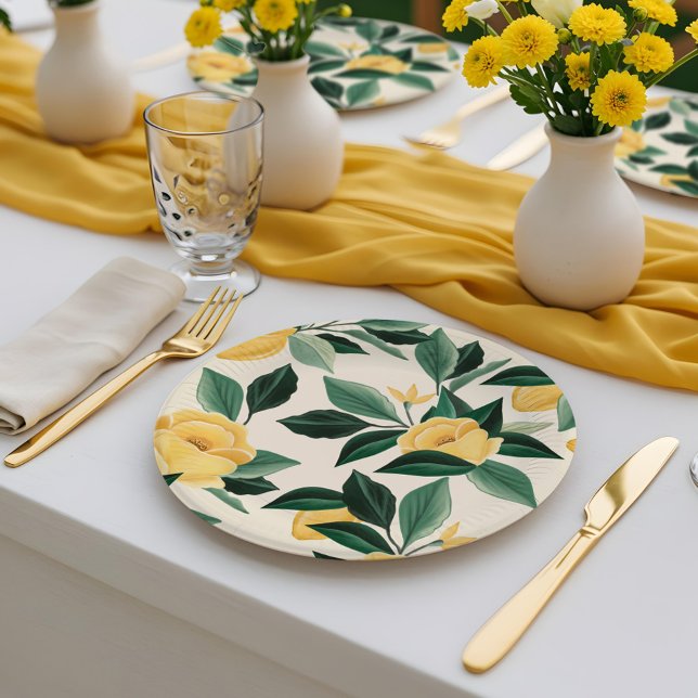 Lemon Blossom Floral Tree Elegant Yellow Wedding Paper Plate (Lemon Blossom Floral Tree Elegant Yellow Wedding Paper Plates)