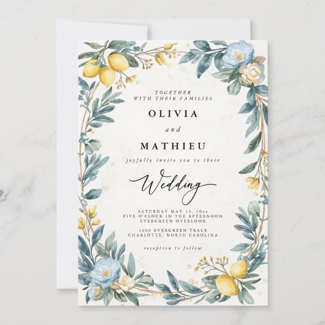 Lemon Blossom Flourish Wedding Invitation (Front)