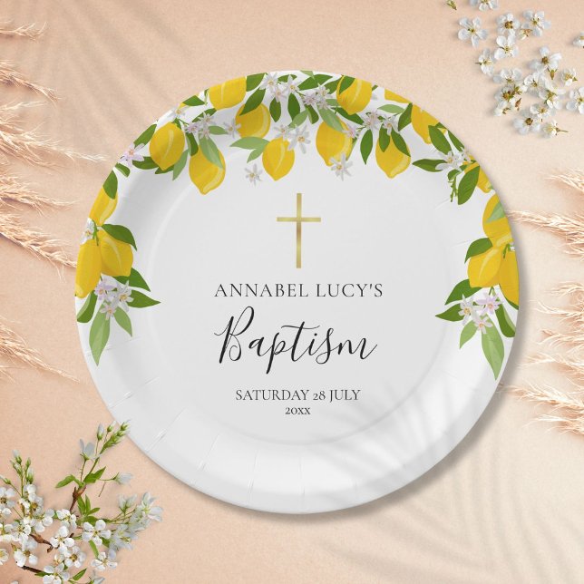 Lemon Blossom Greenery Baptism Christening Paper Plate (Lemon Blossom Greenery Baptism Christening Paper Plates)
