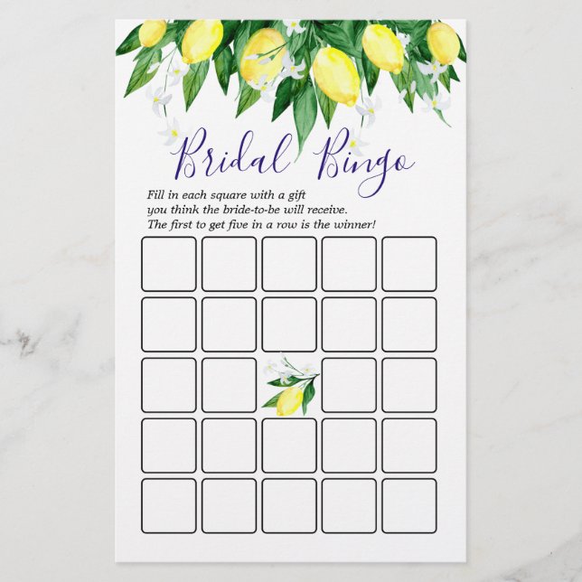 Lemon Blossom Greenery Chic Bridal Shower Game (Front)