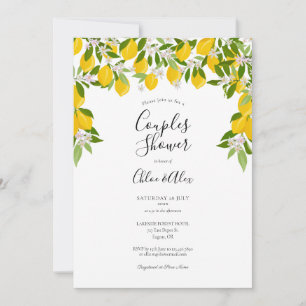 Lemon Blossom Greenery Watercolor Couples Shower Invitation