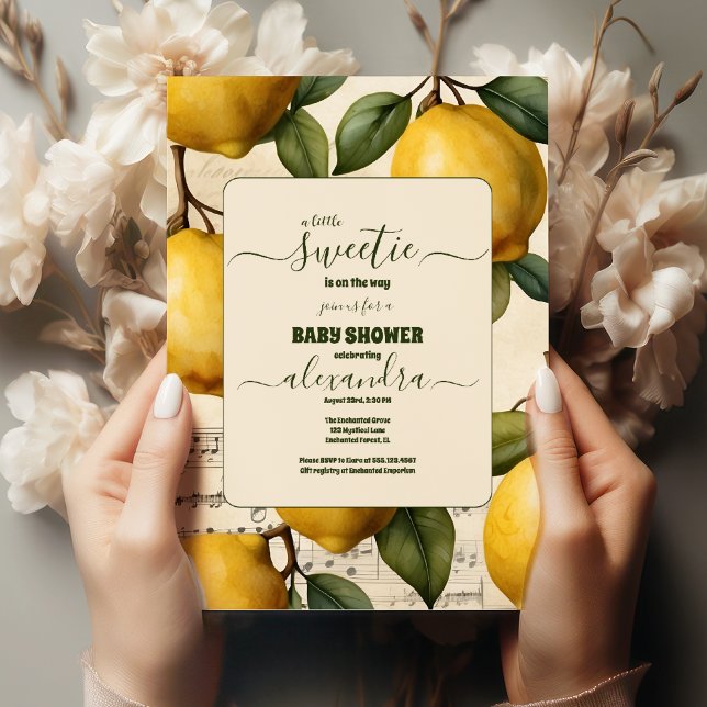 Lemon Blossom Greenery Watercolour Baby Shower Invitation (Creator Uploaded)