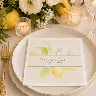 Lemon Blossom Ivory Wedding Paper Napkins