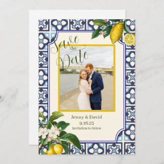 lemon blossoms in Italy engagement Save the date Invitation