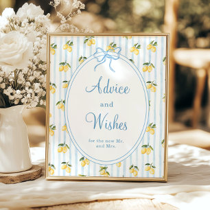 Lemon Blue Bow Italian Advice and Wishes Poster