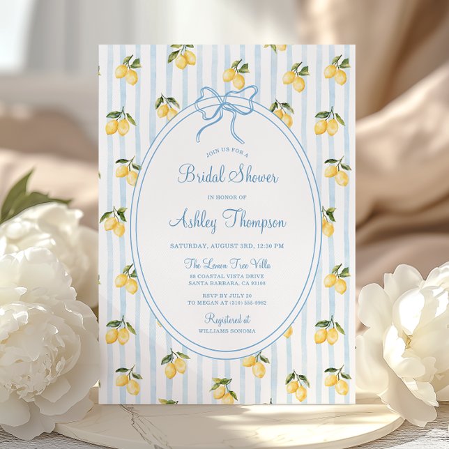 Lemon Blue Bow Italian Bridal Shower Invitation (Creator Uploaded)