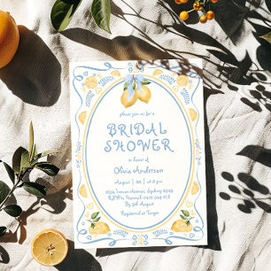 Lemon Blue Bow Modern Bridal Shower Invitation
