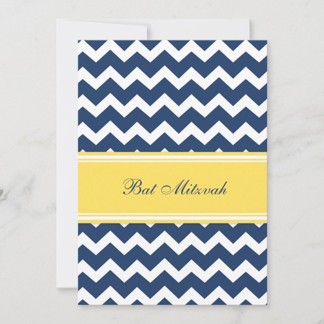 Lemon Blue Chevron Bat Mitzvah Invitations (Front)