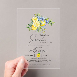 Lemon  Blue Citrus Fruit Summer Baby Shower Acrylic Invitations