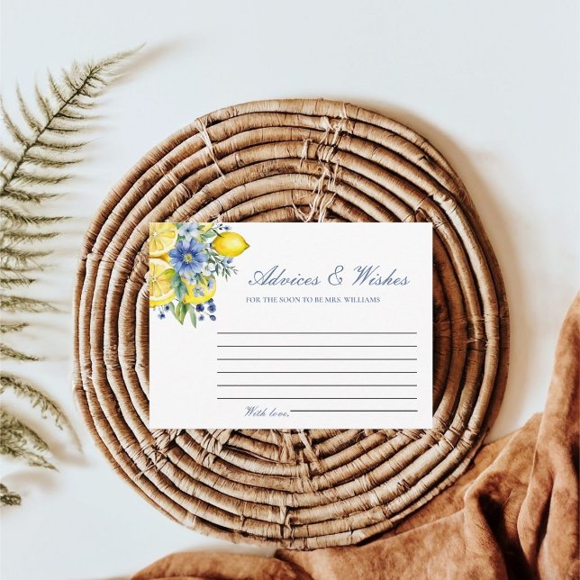 Lemon Blue Floral Advices & WIshes Bridal Shower Enclosure Card (Creator Uploaded)