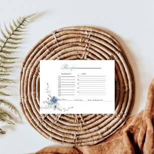 Lemon Blue Floral bridal shower recipe request Enclosure Card