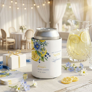 Lemon Blue Floral Citrus Bridal Shower Can Cooler