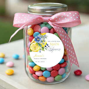 Lemon Blue Floral Citrus Bridal Shower Classic Round Sticker