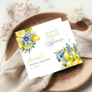 Lemon Blue Floral Citrus Bridal Shower Napkin