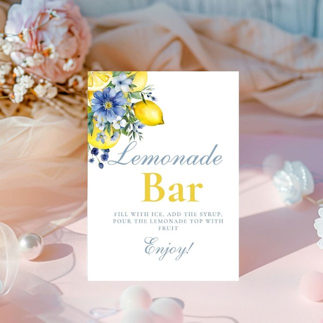 Lemon Blue Floral Citrus Lemonad Bar  Sign (Creator Uploaded)