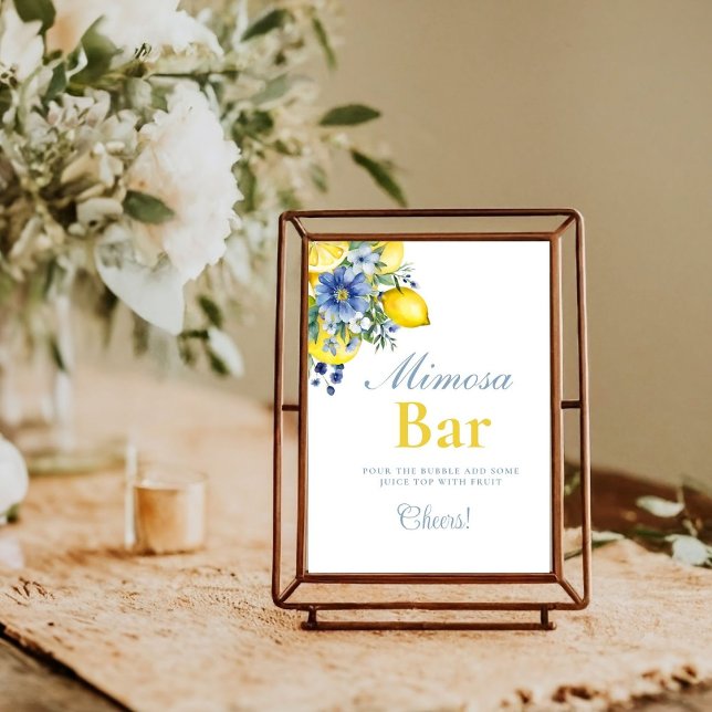 Lemon Blue Floral Citrus Mimosa Bar  Sign (Creator Uploaded)