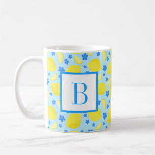 Lemon Blue Flower Monogram Initial Personalized Coffee Mug
