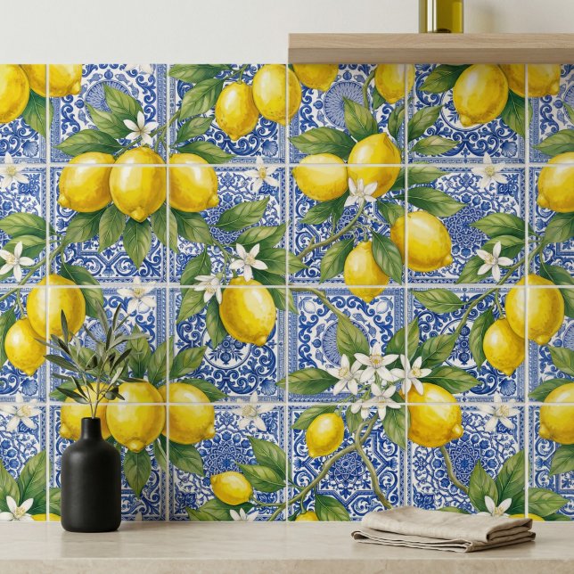 Lemon Blue French Country Watercolor Ceramic Tile (Creator Uploaded)