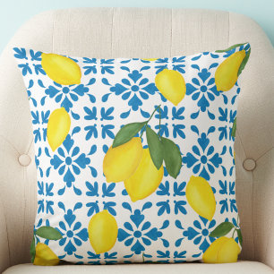 Lemon Blue French Country Watercolor Cushion