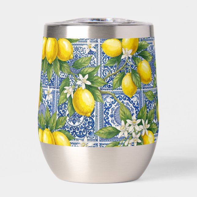 Lemon Blue French Country Watercolor Tile (Front)