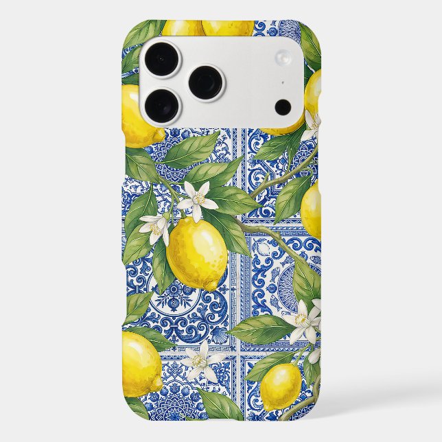 Lemon Blue French Country Watercolor Tile (Back)