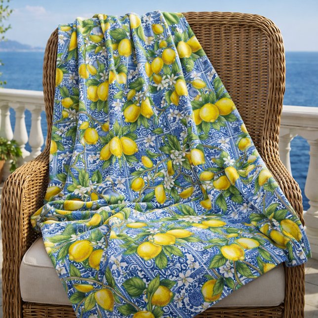 Lemon Blue French Country Watercolor Tile  Fleece Blanket (Creator Uploaded)