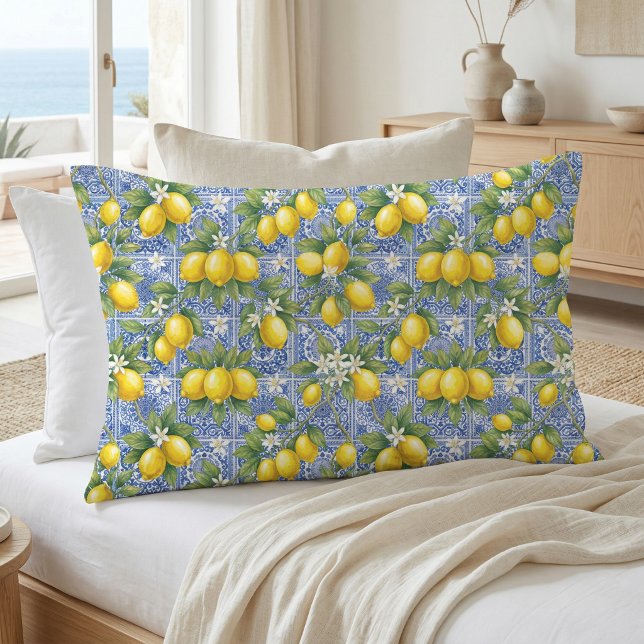 Lemon Blue French Country Watercolor Tile Pillowcase (Creator Uploaded)