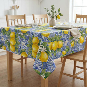 Lemon Blue French Country Watercolor Tile  Tablecloth