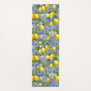 Lemon Blue French Country Watercolor Tile Yoga Mat