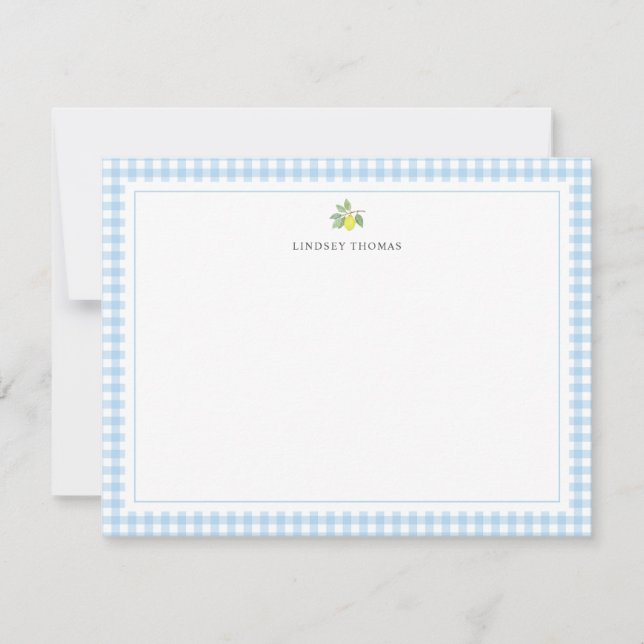 Lemon Blue Gingham Border Personalised Card (Front)