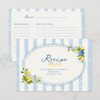 lemon blue hydrangea bridal shower Recipe Request Enclosure Card