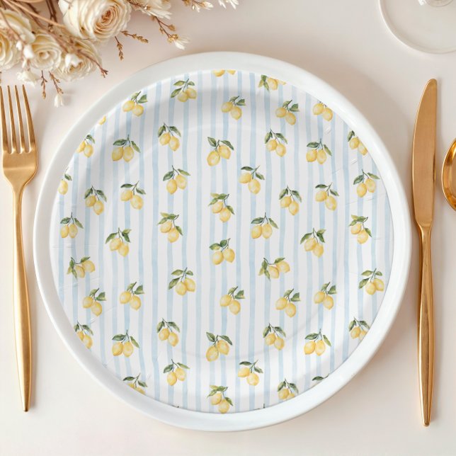Lemon Blue Italian Bridal Shower Paper Plate (Creator Uploaded)