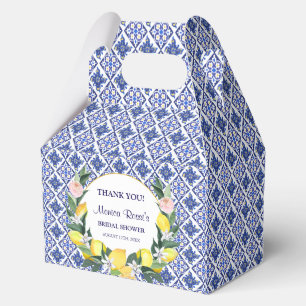 Lemon Blue Italian Tiles Bridal Shower Thank You  Favour Box