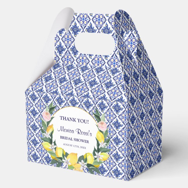 Lemon Blue Italian Tiles Bridal Shower Thank You  Favour Box (Front)
