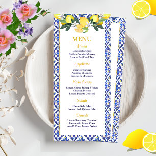 Lemon Blue Italian Tiles Bridal Shower Wedding  Menu