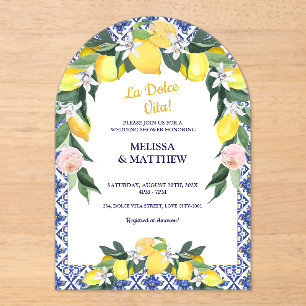 Lemon Blue Italian Tiles Couple Wedding Shower Acrylic Invitations
