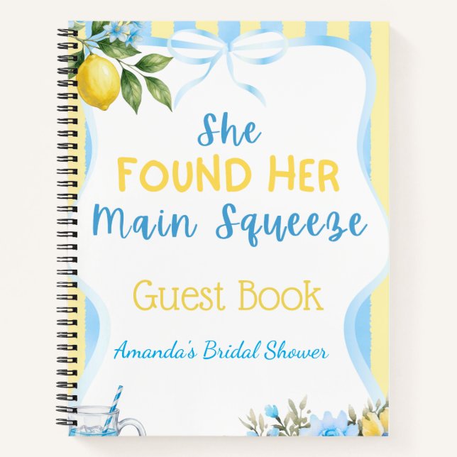 Lemon Blue Main Squeeze Bridal Shower Guest Notebook (Front)