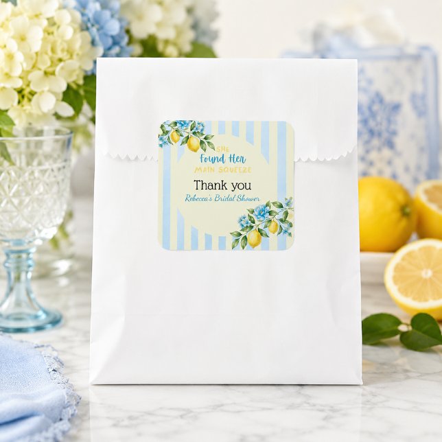 Lemon Blue Main Squeeze Bridal Shower Square Sticker (Creator Uploaded)
