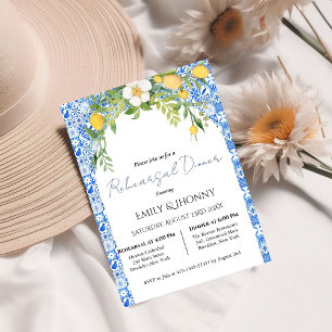  Lemon Blue Mediterranean Italian Rehearsal Dinner Invitation