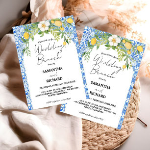  Lemon Blue Mediterranean Italian Wedding Brunch Invitation